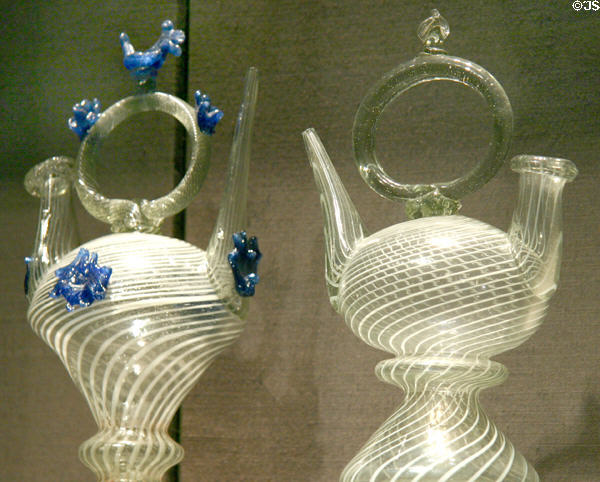 Spanish glass drinking flasks (càntir) (18thC) from Catalonia at Corning Museum of Glass. Corning, NY.