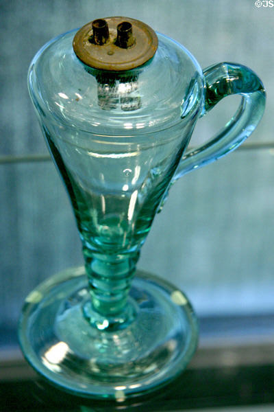 New England glass whale oil lamp (early 19thC) at Corning Museum of Glass. Corning, NY.