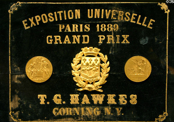 Paris World's Fair of 1889 grand prize awarded to T.G. Hawkes of Corning at Corning Museum of Glass. Corning, NY.