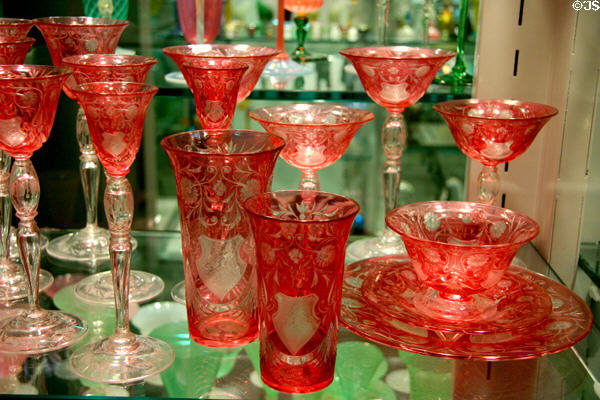 Steuben ruby-cased 29-piece glass place setting (1928) at Corning Museum of Glass. Corning, NY.