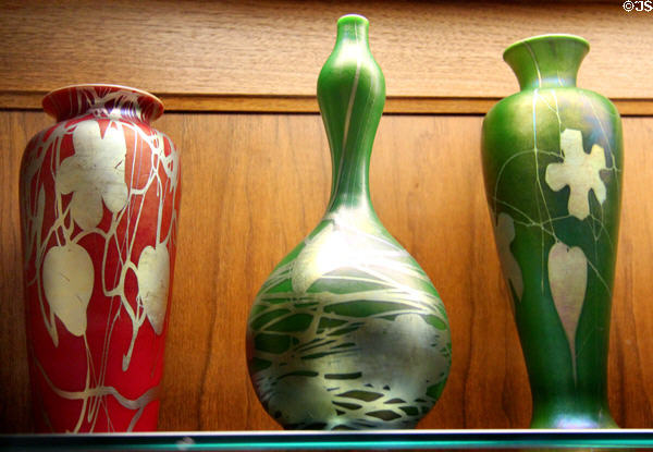 Glass vases (1903-20) by Frederick Carder for Steuben Glass owned by T.G. Hawkes & Co. at Corning Museum of Glass. Corning, NY.