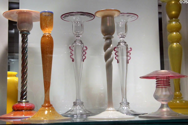 Various glass candlesticks (1920s-30s) by Steuben Glass at Corning Museum of Glass. Corning, NY.