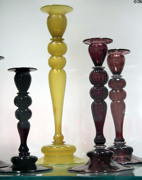 Various glass candlesticks (1920s-30s) by Steuben Glass at Corning Museum of Glass. Corning, NY.