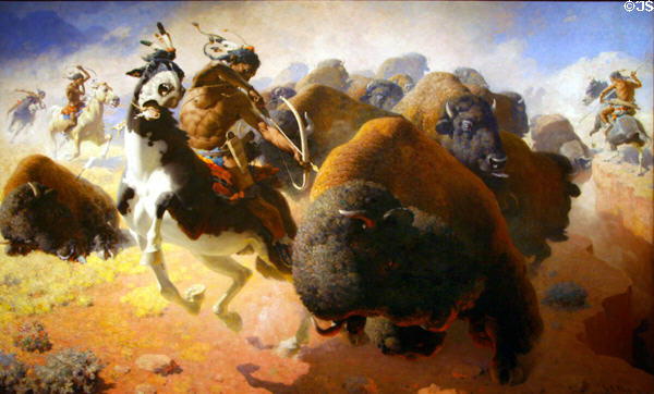 Buffalo Hunt painting (1947) by William Robinson Leigh at Rockwell Museum of Art. Corning, NY.
