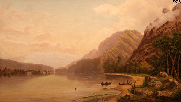 Native Canoes on Columbia River painting (1883) by Cleveland Salter Rockwell at Rockwell Museum of Art. Corning, NY.