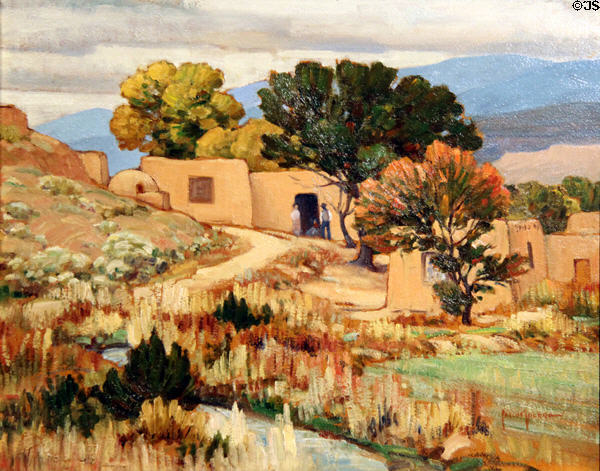 New Mexico Afternoon painting (c1920) by Carlos Vierra at Rockwell Museum of Art. Corning, NY.