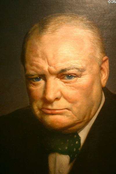 Portrait of World War II leader Winston Churchill (1942) by Julian Lamar in Roosevelt Museum. Hyde Park, NY.