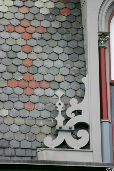Hexagonal roof tile pattern of Octagon House. Irvington, NY.