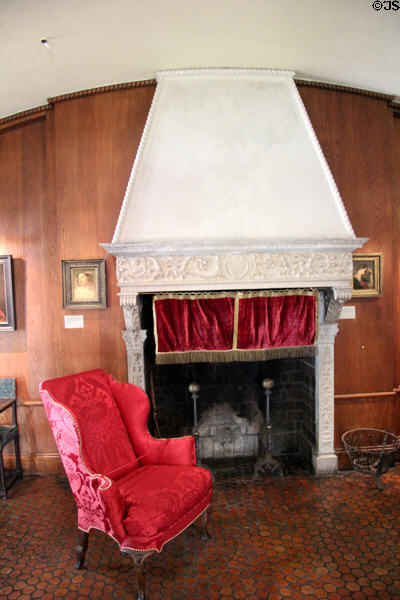 Library hearth & English wing armchair (c1715) at Hyde House. Glens Falls, NY.