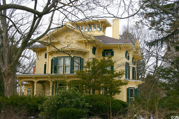 Italianate home with widow's walk opposite Hamilton Hall at Elmira College. Elmira, NY.