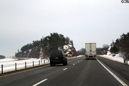 Interstate 81 approaching Thousand Islands International Bridge between USA & Canada. NY.
