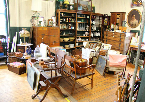 Roycroft furniture shop interior now used for antique store. East Aurora, NY.