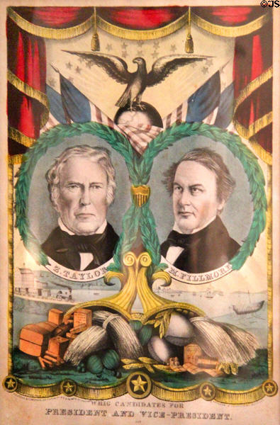 Election poster (1848) for Zachary Taylor & Millard Fillmore of Whig party by Kelloggs & Comstock at Millard Fillmore House. East Aurora, NY.