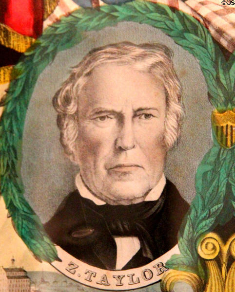 Zachary Taylor portrait on Whig election poster (1848) by Kelloggs & Comstock at Millard Fillmore House. East Aurora, NY.