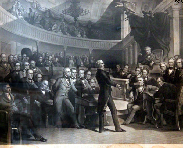 Henry Clay addressing Senate as VP Fillmore Presides engraving (c1855) by Peter F. Rothermel at Millard Fillmore House. East Aurora, NY.