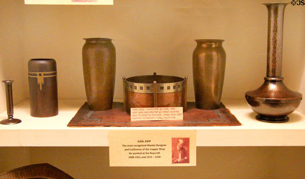 Vases by Karl Kipp of Roycroft Copper Shop at Elbert Hubbard Roycroft Museum. East Aurora, NY.