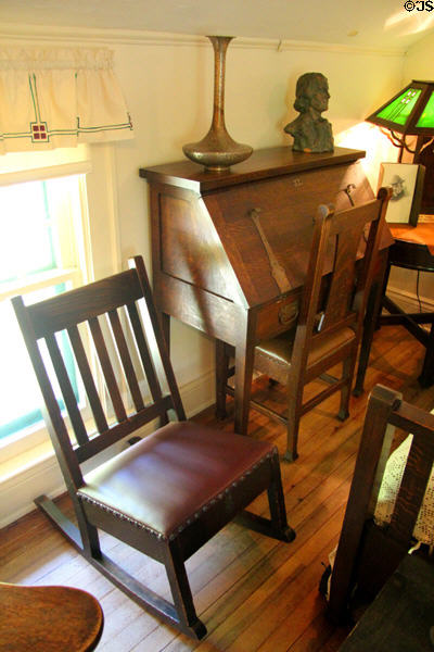 Roycroft rocking chair & slant-front desk at Elbert Hubbard Roycroft Museum. East Aurora, NY.