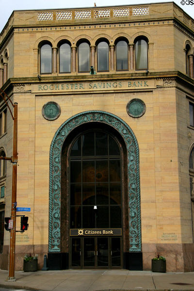 Portal with copper door surround of Rochester Savings Bank (1929) (40 Franklin St.). Rochester, NY.