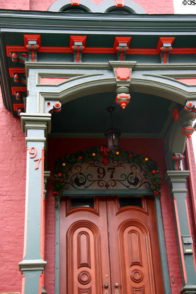 Front door detail of Italianate style heritage house (1866) (97 Adams St.). Rochester, NY.