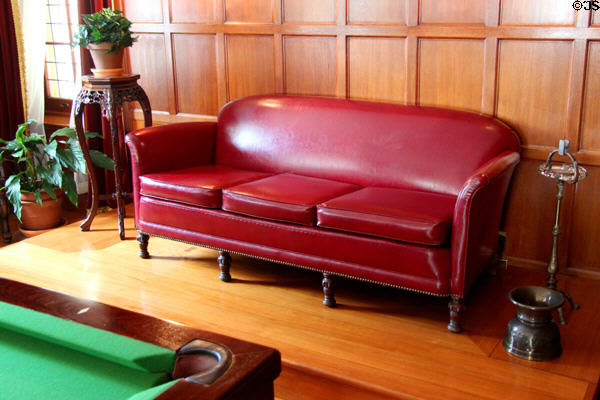 Leather sofa on raised platform for better viewing of billiard games at Eastman House. Rochester, NY.