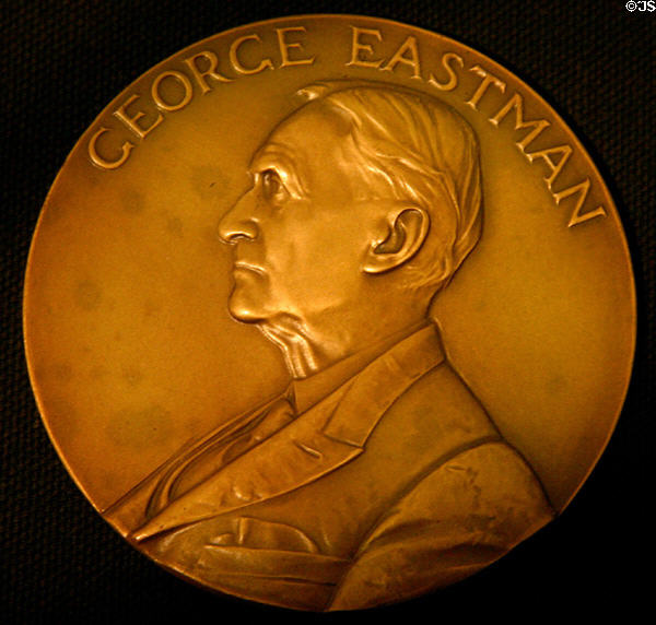 Bronze George Eastman medal which was presented to an Eastman Kodak employee in recognition of 25 yrs. of service at Eastman House. Rochester, NY.