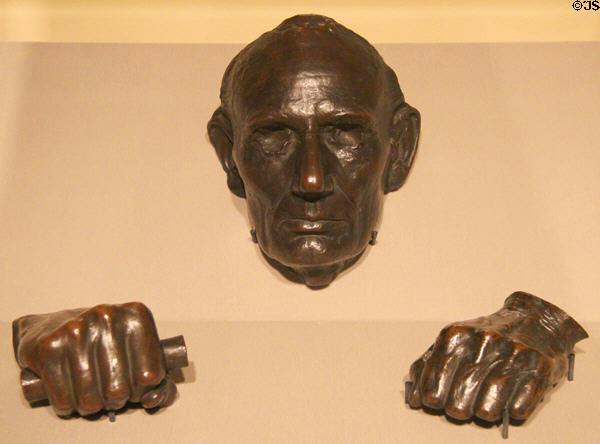 Abraham Lincoln life mask & hands in bronze (1886) by Leonard Wells Volk at Memorial Art Gallery. Rochester, NY.