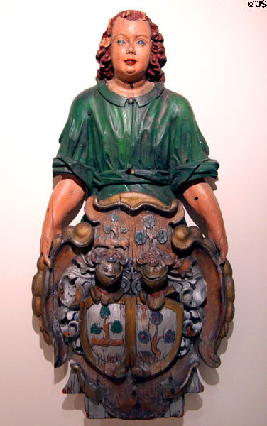 American ship's sternboard with woman & crest (c1790) at Memorial Art Gallery. Rochester, NY.