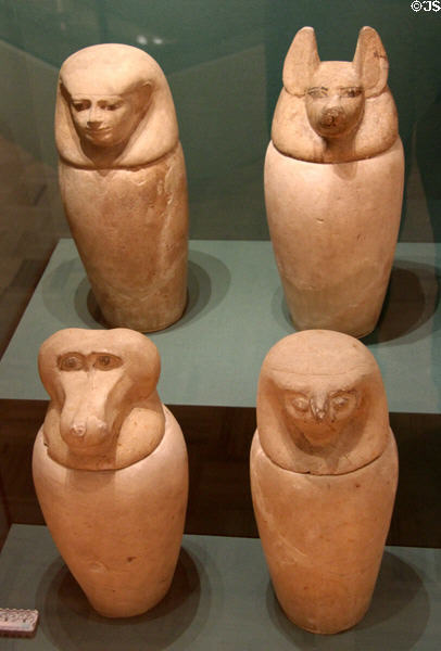 Egyptian canopic jars (late period 664-332 BCE) at Memorial Art Gallery. Rochester, NY.