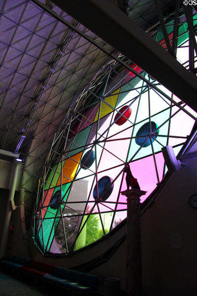Multi-color window in triodetic space frame at The Strong National Museum of Play. Rochester, NY.