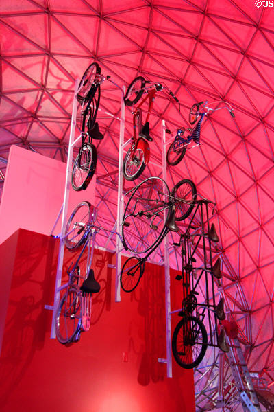 Artistic display of historic bicycles at The Strong National Museum of Play. Rochester, NY.