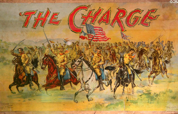 The Charge (1899) board game themed on Teddy Roosevelt leading the charge up San Juan Hill at The Strong National Museum of Play. Rochester, NY.