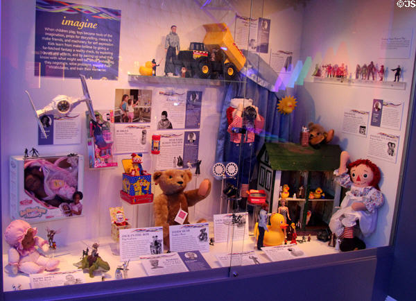Vintage dolls and stuffed animals on display at The Strong National Museum of Play. Rochester, NY.
