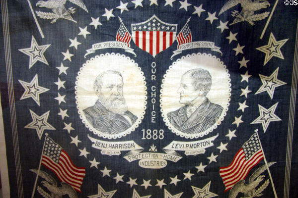 Benj. Harrison & Levi Morton presidential promotion handkerchief (1888) at The Strong National Museum of Play. Rochester, NY.