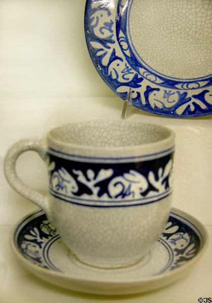Rabbit crackleware cup & saucer (1900) by Dedham Pottery of Dedham, MA at The Strong National Museum of Play. Rochester, NY.