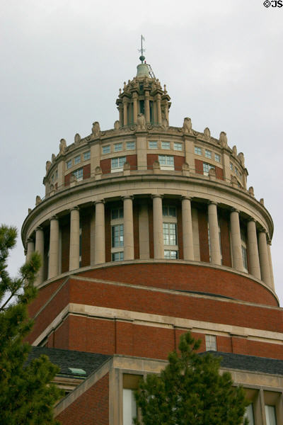 Neoclassical Hopeman Memorial Carillon tower atop Rush Rhees Library (1927) at University of Rochester. Rochester, NY.