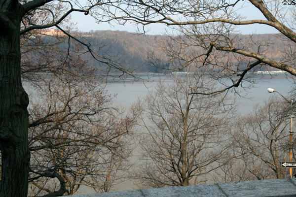 Hudson River with protected New Jersey shore above George Washington Bridge. New York, NY.