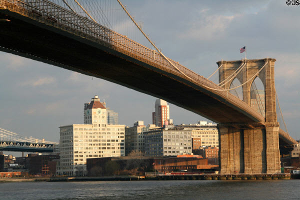 Brooklyn buildings under Brooklyn Bridge. New York, NY.