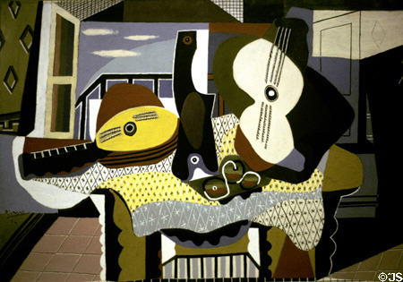 Painting of Mandolin & Guitar (1924) by Pablo Picasso in Guggenheim Museum. New York, NY.