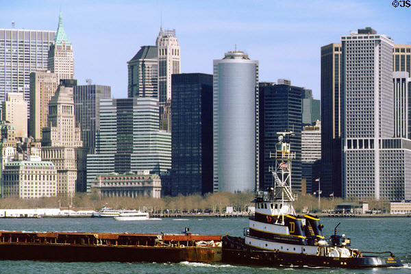 Lower Manhattan seen from Staten Island ferry. New York, NY.