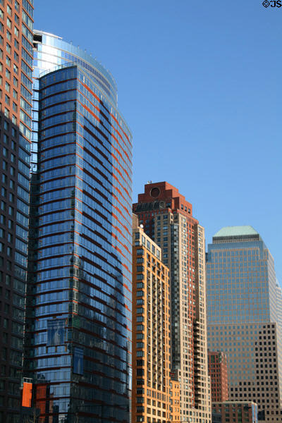 Highrises along West Street from Battery Park. New York, NY.