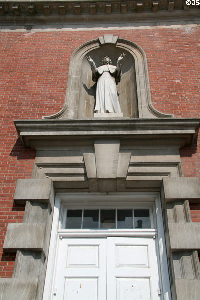 Door of church of Shrine of the Blessed Elizabeth Ann Bayley Seton (1960s) beside James Watson House. New York, NY.