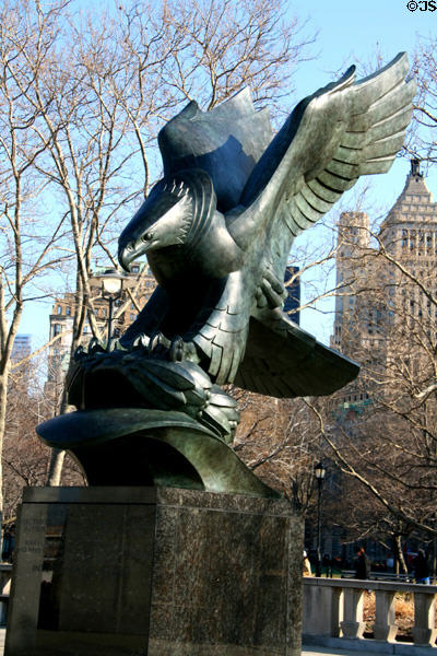 Statue of Eagle of East Coast Memorial in remembrance of those who died in defense of America's coastal waters in WW II (1960) by Albino Manca. New York, NY.