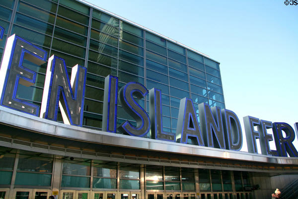 Staten Island Ferry Terminal (2005) with glass walls replaced former structure which burned in 1991. New York, NY.