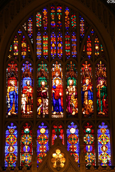 Stained glass windows of Christ & Evangelists + Peter & Paul in Trinity Church. New York, NY.
