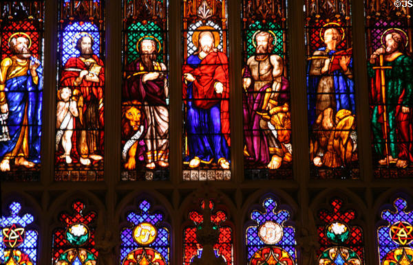 Stained glass windows of Christ & Evangelists + Peter & Paul in Trinity Church. New York, NY.