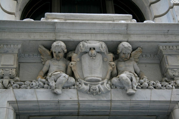 Carved cherubs on Tiffany (former U.S. Trust Company) Building. New York, NY.
