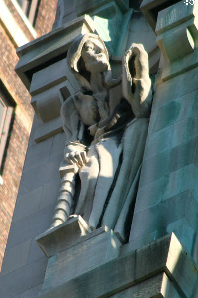 Printing press sculpture on Old New York Evening Post Building. New York, NY.