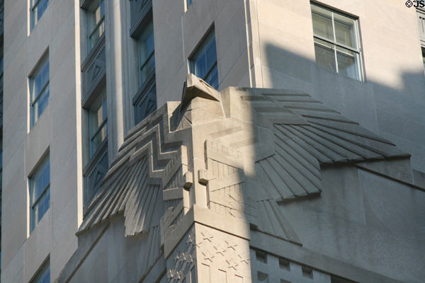 Art Deco eagle on corner of US Post Office-Church Street Station. New York, NY.