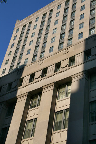 US Post Office-Church Street Station & Federal Office Building (1938) (90 Church St.) (16 floors). New York, NY. Style: Art Deco. Architect: Pennington, Lewis & Mills + Cross & Cross. On National Register.