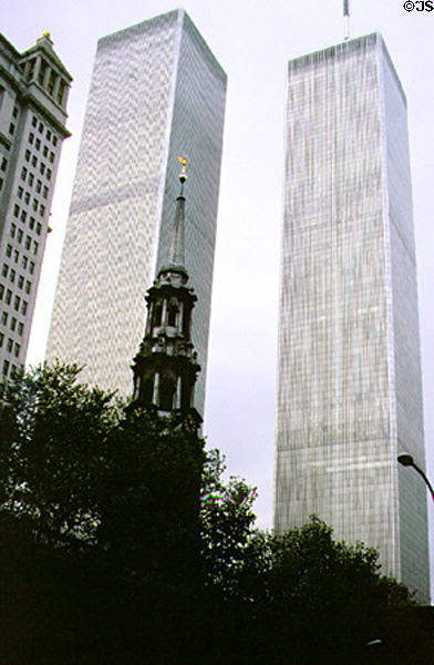 World Trade Center (1972-2001) (110 floors). New York, NY. Architect: Emery Roth & Sons, Minoru Yamasaki & Assoc., Emery Roth & Sons, Minoru Yamasaki & Assoc..